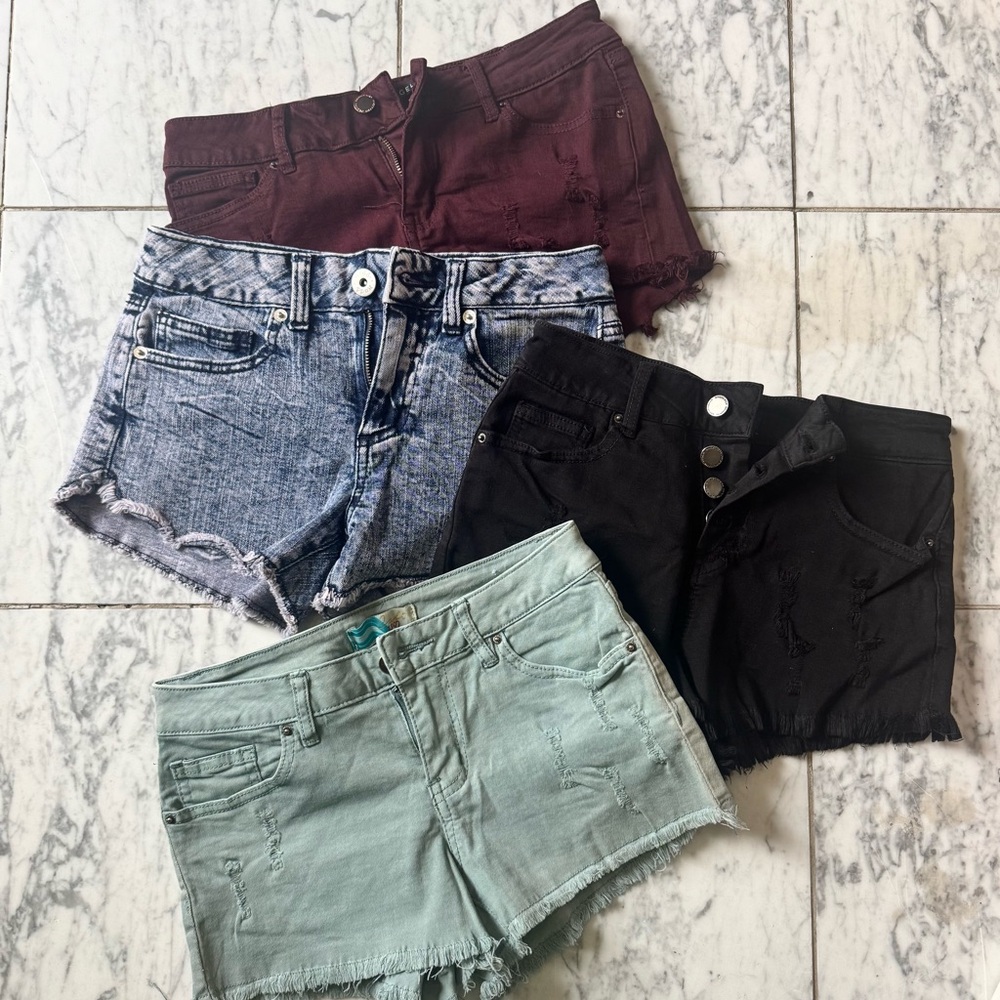 Women's Denim Shorts Collection - Black, Blue, Green, Red Bundle